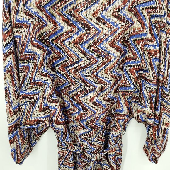 Parker 100% Silk Geometric Printed Balloon Sleeve Mini Dress Batwing Sz M Multi - Picture 6 of 15